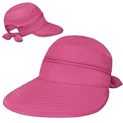 SUN CUBE Womens Sun Hat UV Protection Wide Brim Zip-Off Golf Visor - color: Rose
