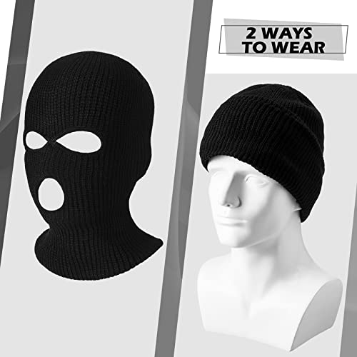 3 Hole Balaclava Ski Mask Cover Winter Knitted - color: Black