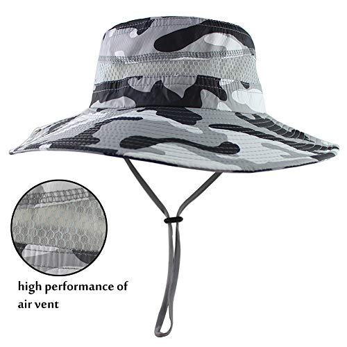 CAMOLAND Mens Fishing Hat Wide Large Brim Sun Hat with Outdoor UV Protection - color: Light Grey Camouflage