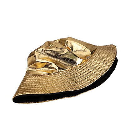 Reversible PU Leather Bucket Hats for Women Solid Color Double Wear Summer Hat Unisex - color: Gold