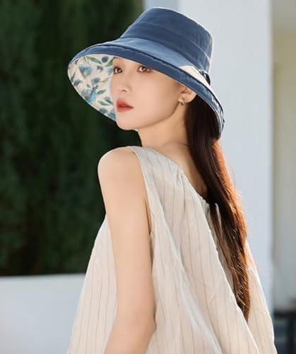 HUAMULAN Women Wide Brim Reversible Sun Hat Summer Beach Fishing Bucket - color: Navy Floral