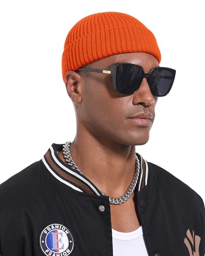 Short Fisherman Beanie for Men Women Wool Fleece Lined Winter Hat - color: 1pcs-orange