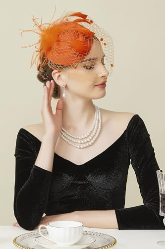 BABEYOND Fascinators Hats for Women Tea Party Pillbox Derby Wedding Hat - color: Orange