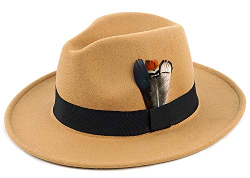 Classic Fedora Hats for Men & Women Wide Brim Felt Hat Panama Dress Fedora Hat - color: A-camel, size: Large-X-Large