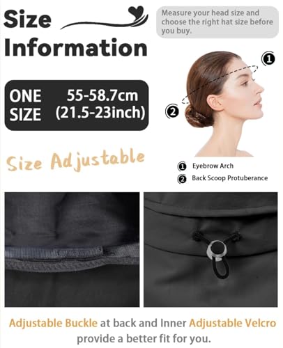 Rosoz Women Sun Hat with Ponytail Hole Wide Brim Bucket Hats UPF 50+ Beach Hiking Gardening Hat Water-Resistant Outdoot Hat - color: Black
