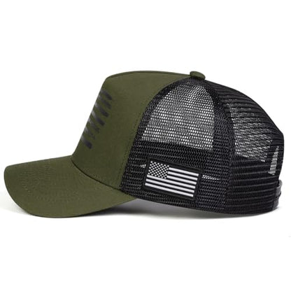 American Flag Trucker Hat, Breathable Mesh Snapback Baseball Cap for Men Women - color: Army Green