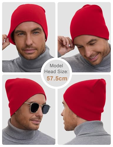 vidsel 100% Cotton Beanie Hat for Men Women, Soft Cuffless Knit Skull Cap - color: 1pc-red