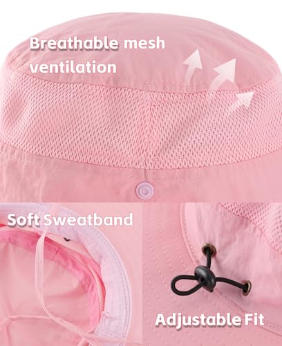 Connectyle UPF 50+ Wide Brim Sun Hat for Men Breathable Cowboy Boonie Hats Outdoor Bucket Hat for Fishing Hiking Safari - color: Pink