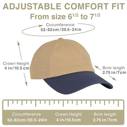 E BY ELIDAN Two Tone Dad Hat, Low Profile Baseball Cap - color: Khaki Navy