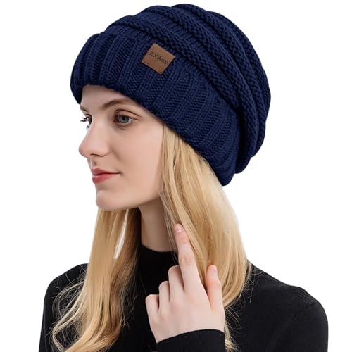 ZOORON Womens Winter Hat Slouchy Beanies for Women Cable Knit Beanie Hats - color: 1pack- Navy
