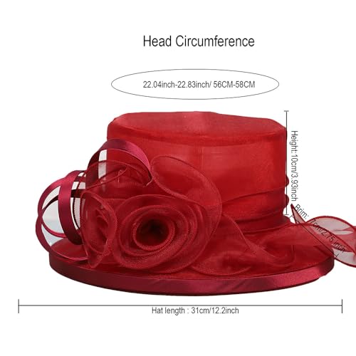 Floral Wedding Hat for Women's Tea Party Fascinators Kentucky Church Derby Hats - color: Wine Red