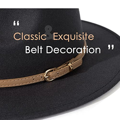 Lisianthus Women Classic Felt Fedora Wide Brim Hat with Belt Buckle - color: Dark Grey