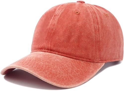 Unisex Washed Cotton Baseball Cap Casual Vintage Dad Hat - color: Brick Red