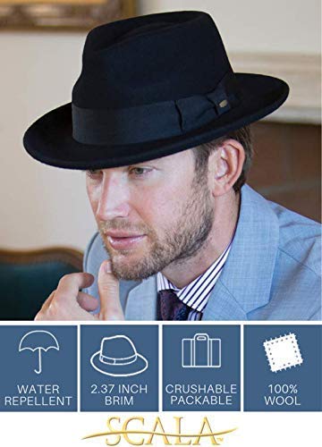 Scala Classico Men's Crushable Wool Felt Fedora - color: Black, size: Large