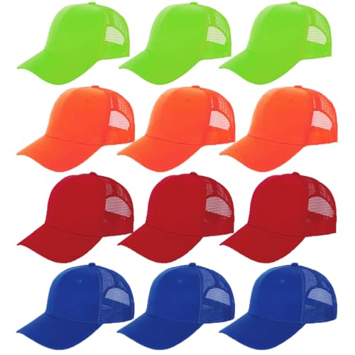 ZH 12 Pack Mesh Trucker Hats, Bulk Baseball Caps for Men and Women, Trucker Cap Wholesale - color: Bright Multicolored