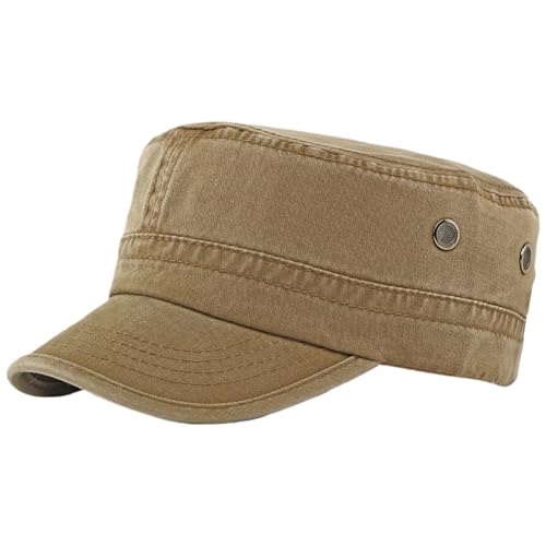 Army Cadet Cap for Men Women Military Flat Top Cap Adjustable Cotton Basic Baseball Cap - color: Dark Khaki