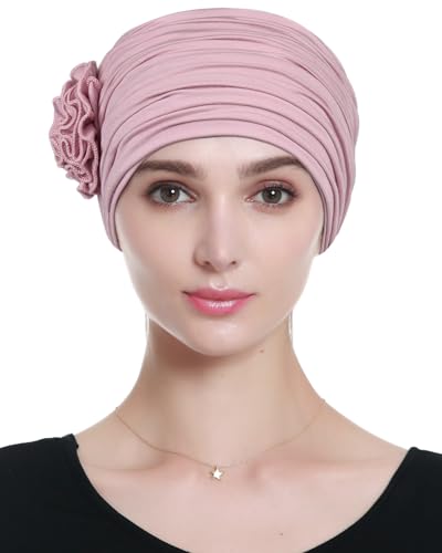 Alnorm Flower Design Chemo Hair Loss Caps Cancer Headwear for Women - color: Mauve