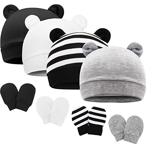 Newborn Baby Hat and Mittens Set Bear Ears Toddler Infant Beanie Caps Newborn Hospital Hat for Baby Boy Girl 0-3 Months - color: Bear Ear B