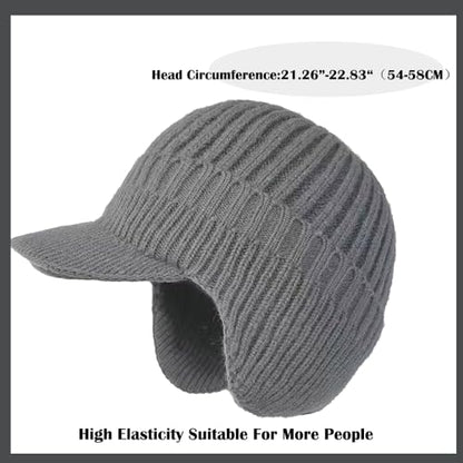JHDESSLY Knit Beanies with Visor & Earflaps for Men and Women, Winter Hats Fleece Lined Hat Stocking Caps Soft Warm Headwear - color: Black