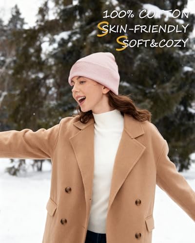 100% Cotton Beanie Lengthen Cuffed Beanies Knit Winter Hats Unisex - color: 1-pink