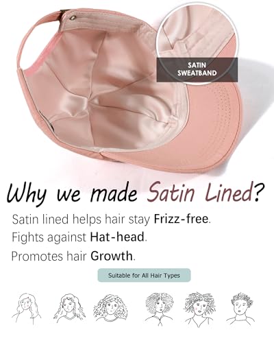Lvaiz Womens Satin Lined Baseball Cap Washed Cotton Adjustable Dad Hat - color: Pink