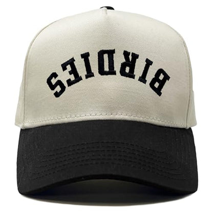 Funky Junque Adult Trucker Snapback Hat 2-Tone Baseball Cap - color: Birdies (Upside Down) - Black/Beige