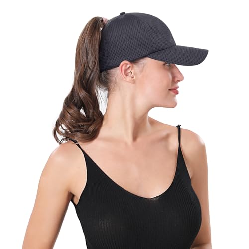 ZTL Womens High Ponytail Baseball Cap Performance Mesh Hat, Lightweight Quick Dry Race Day Running Hat with Reflective Trim - color: Grey