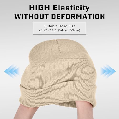 ZOORON Beanie for Men Women Warm Winter Hat Unisex Soft Knit Cuffed Beanie - color: Beige