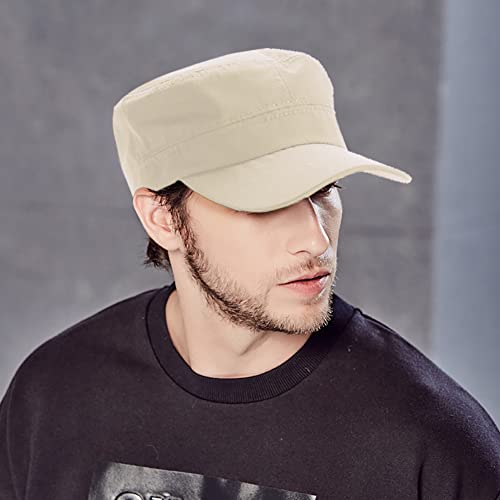 2 Pack Cadet Army Caps Flat Top Military Hats for Men Women - color: Beige
