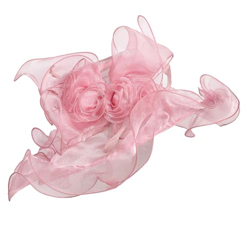 Women Oganza Sun Hat Church Wide Brim Wedding Formal Fascinator Hat - color: Pink