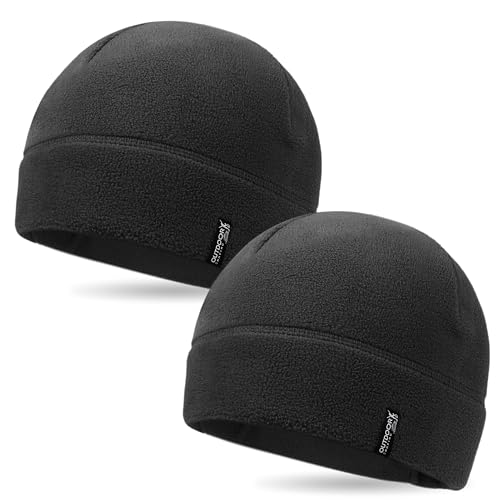 OUTDOOR SHAPING 2 Pack Tactical Fleece Watch Caps, Winter Beanies - color: Black+black