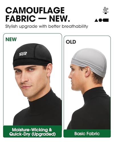 SUNMECI 2Pcs Camo Breathable Mesh Helmet Liner Skull Cap Cooling Cycling Moisture‑Wicking Hard Hat for Men Women - color: Black&black