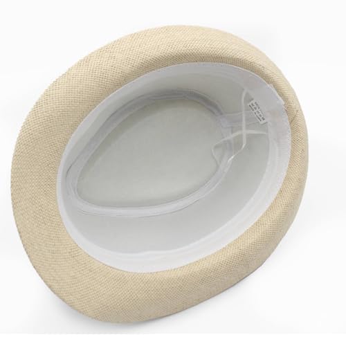 LIDHAY Short Brim Panama Hat Straw Fedora Hats for Men Women Summer Derby Trilby Hats Beach Sun Hat - color: Beige
