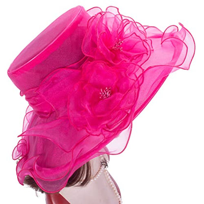 Lawliet Womens Dressy Wide Brim Church Wedding Occasion Sun Hat A613 - color: Hot Pink