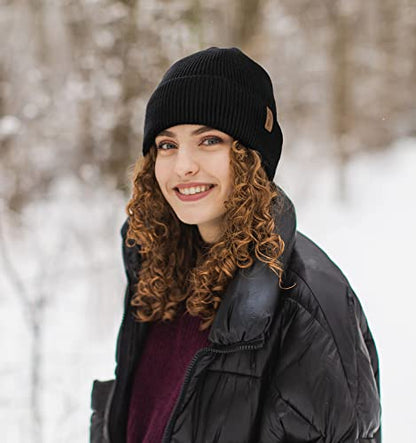 Wmcaps Winter Beanie for Men Women, Soft Warm Fleece Lined Knit Hat - color: Black