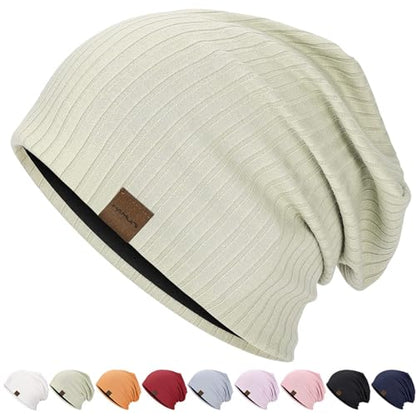 HAMUNI Slouchy Beanie for Men Women Soft Lightweight Chemo Headwear - color: Light Green