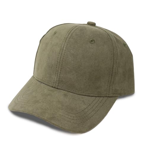 Suede Baseball Cap | Structured 6 Panel Hat for Men & Women | Adjustable Dad Hat | Polyester Suede Finish - color: Olive