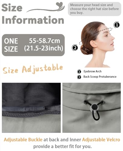 Rosoz Women Sun Hat with Ponytail Hole Wide Brim Bucket Hats UPF 50+ Beach Hiking Gardening Hat Water-Resistant Outdoot Hat - color: Light Grey