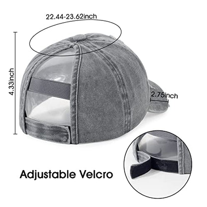 HH HOFNEN Ponytail Hat for Women Washed Distressed Baseball Cap Ponycaps - color: #2 Grey