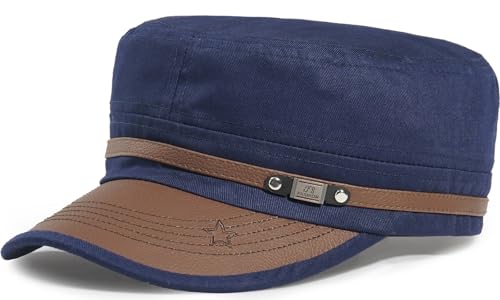 Men Flat Top Hat Cadet Army Cap Twill Cotton Baseball Military Cap - color: Navy