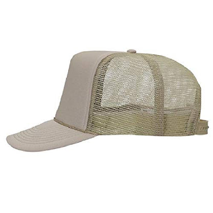 OTTO Polyester Foam Front 5 Panel High Crown Mesh Back Trucker Hat - color: Khaki