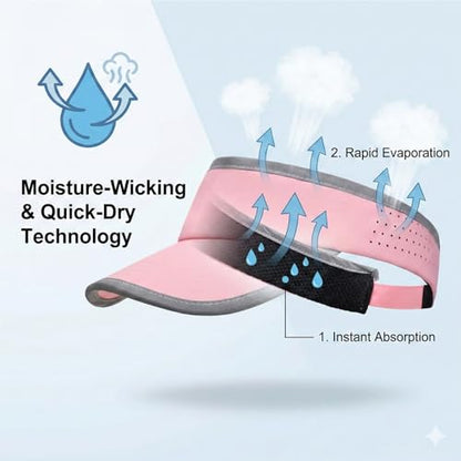 Reflective Brim Quick Dry Lightweight Visor Hat - color: Pink & Light Gray