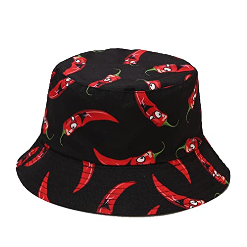 Quanhaigou Bucket Hat for Men Women,Packable Reversible Printed Sun Hats,Fisherman Outdoor Summer Travel Hiking Beach Caps - color: Black Pepper