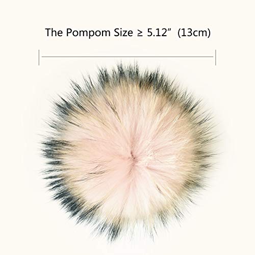 Women's Knitted Angora Wool Hat for Autumn and Winter Warm and Stylish with Rolled Brim and Slanted Rhinestones Cap - color: Logo-pink&pink Fur Pompom