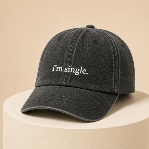 I'm Single Funny Embroidered Baseball Cap, Washed Cotton Adjustable for Women Men, Vintage Casual Cap, Statement Gift - color: Black(washed)