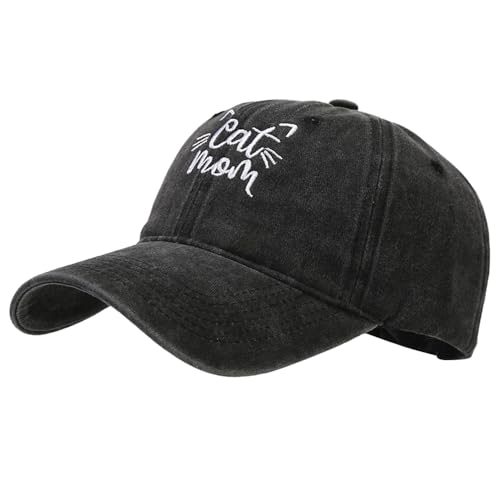 Baseball Cap for Men Women Adjustable Washed Cotton Vintage Embroidered Distressed Sun Hat - color: Cat Mom