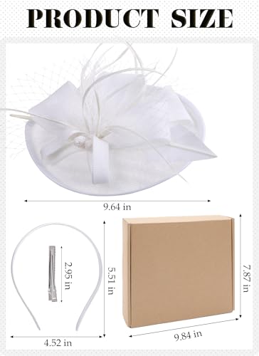 Zinniday Kentucky Fascinators Hats for Women - Vintage Tea Party Outfit Headband Church Derby Hat for Women (9.64x7.87inch) - color: White