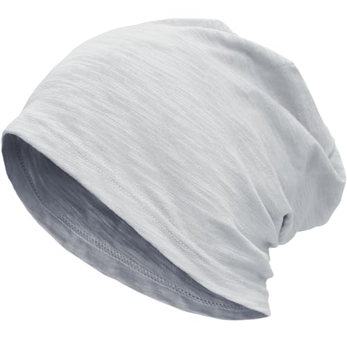 100% Cotton Thin Summer Slouchy Beanie Hat for Women Men Chemo Cap - color: 1pc Light Grey, size: Large