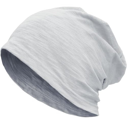 100% Cotton Thin Summer Slouchy Beanie Hat for Women Men Chemo Cap - color: 1pc Light Grey, size: Large