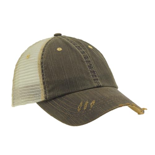 The Vintage Year Distressed Cotton Unstructured Soft Mesh Breathable Adjustable Dirty Wash Dad Hat Trucker Baseball Cap - color: Dirty Wash Brown